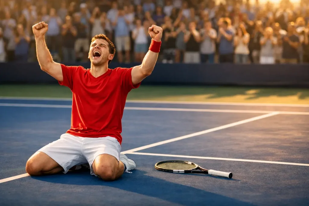 Tennisspieler feiert überraschenden Sieg als Außenseiter auf dem Platz