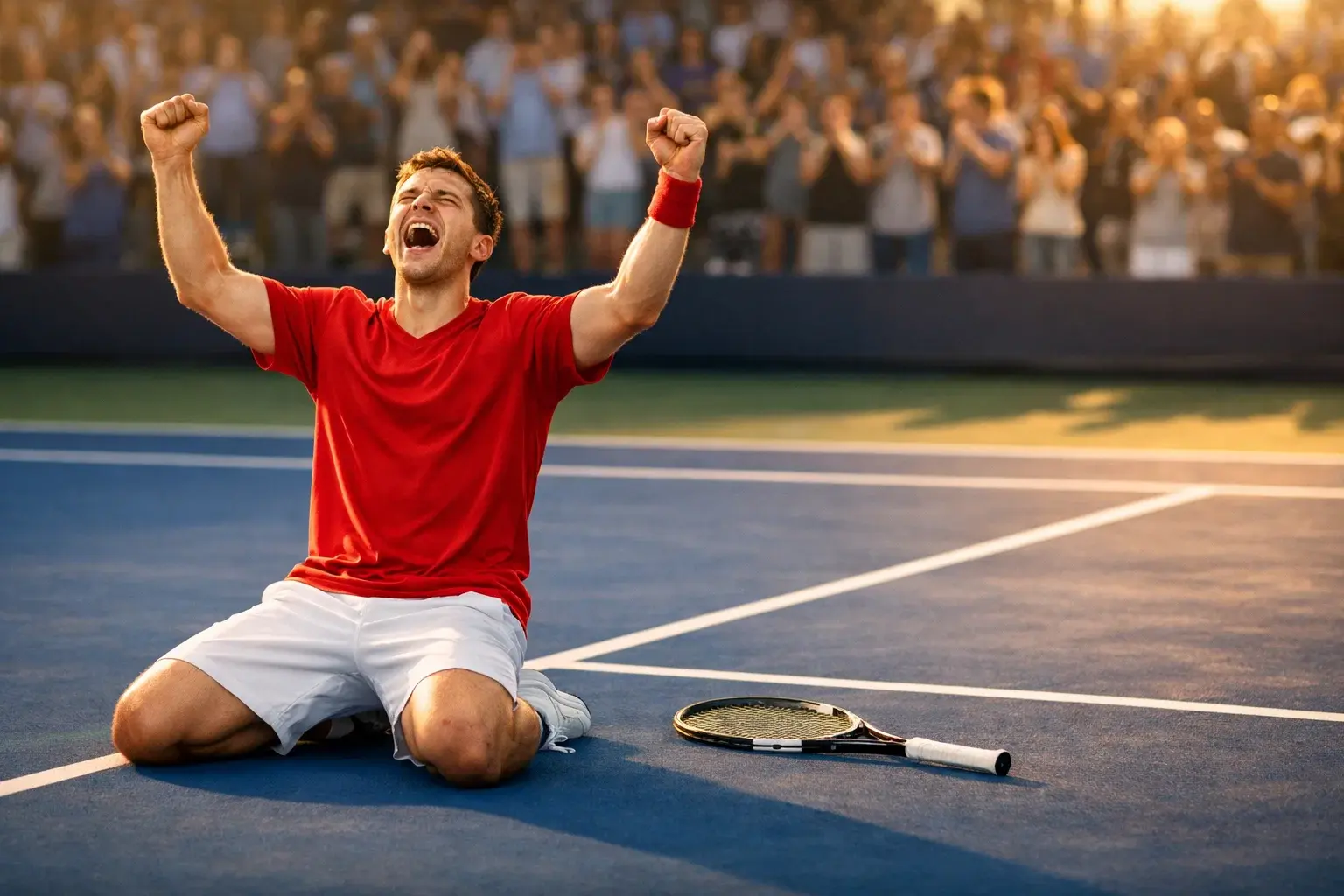 Tennisspieler feiert überraschenden Sieg als Außenseiter auf dem Platz